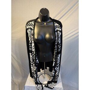 Drapey‎ Womens Black White Pattern Cardigan Sweater Open Front Large 12/14 FG